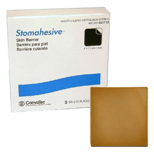 Convatec Ostomy Wafer Stomahesive Trim to Fit, Extended Wear Stomahesive Adhesive Without Flange Universal System Hydrocolloid Without Opening 4 X 4 Inch, Box of 5 - 21712