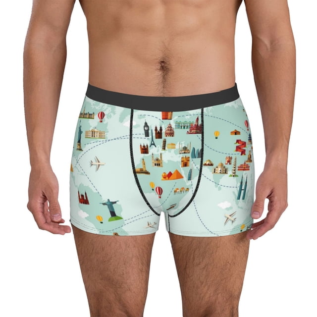 Fotbe World Travel Map Calzoncillos Tipo Boxer con Bolsa de Soporte Total para Hombre, X-Temp Fresco, Transpirable y de Secado Rápido-X-Large