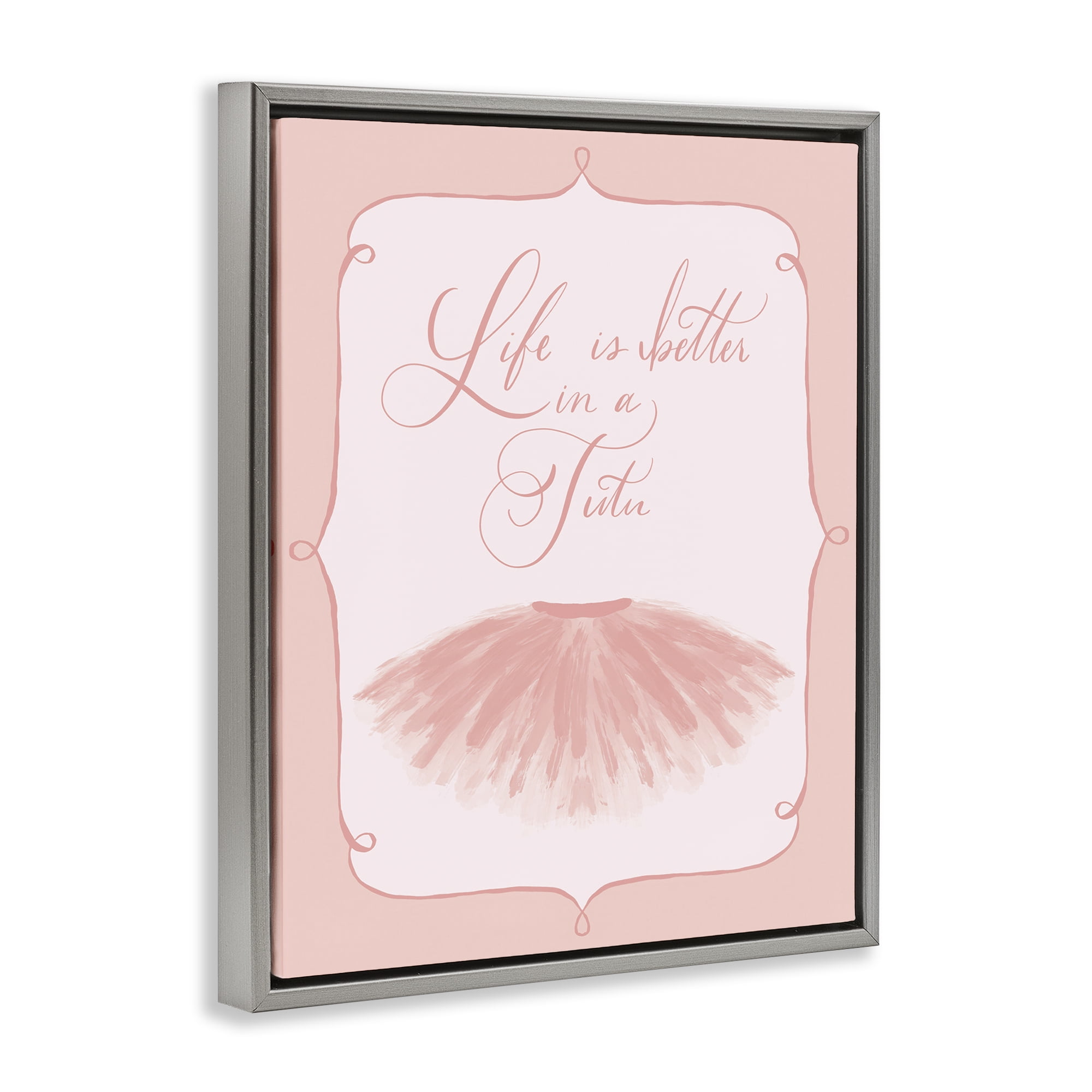 Stupell Industries Life's Better in Tutu Entertainment Painting Gray Floater Framed Canvas Art Print Wall Art, 17 x 21