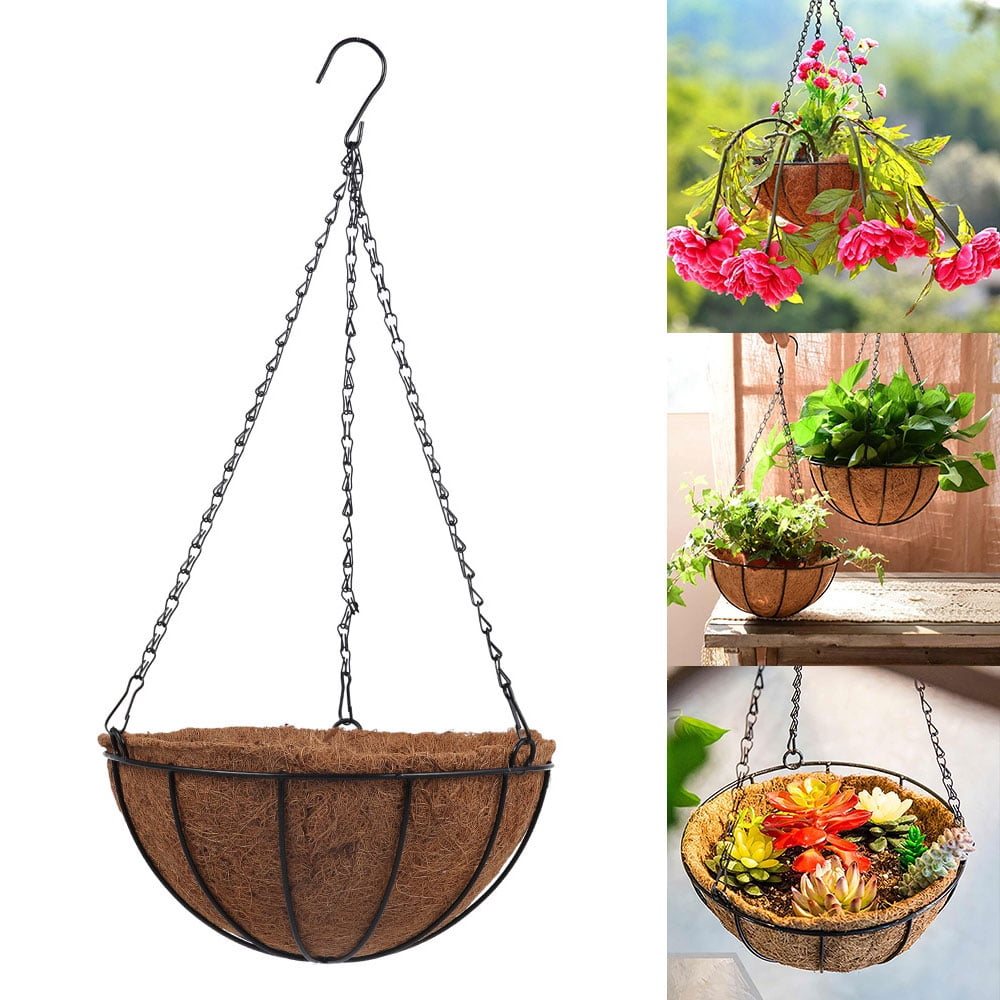 Everso Hanging Basket Metal with Coconut palm Liner Flower