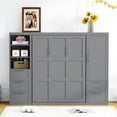 thumbnail image 2 of Queen Size Murphy Bed with Closet ,Drawers and Shelves, Solid Wood Wall Bedframe for Multipurpose Guest Room or Home Office, Space-Saving, Gray, 2 of 9