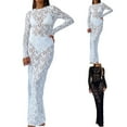 thumbnail image 6 of Women Print Lace Long Sleeve Sexy Bodycon See Through Maxi Dress Party Y2K Lady, 6 of 10
