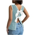 thumbnail image 2 of HongQid Women's Sleeveless Cute Crew Neck Bow Tie Back Blouse Colorblock Split Hem Backless Tank Tops, 2 of 7