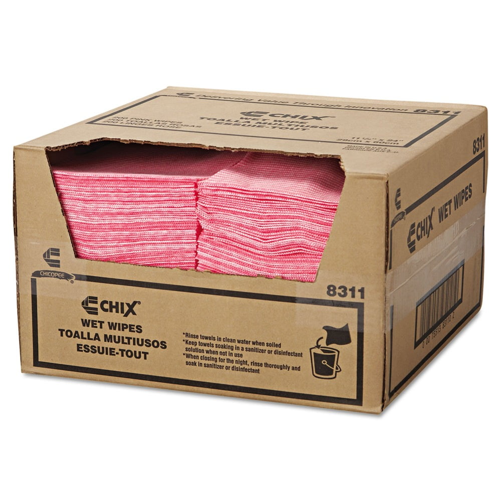 Chix Wet Wipes 11 1/2 x 24 White/Pink 200/Carton 8311