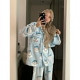 thumbnail image 6 of Anime Chiikawa Plush Pajamas Suit Usagi Hachiware Kawaii Cartoon Women Thickened Plush Blue Winter Coral Velvet Home Clothes, 6 of 28