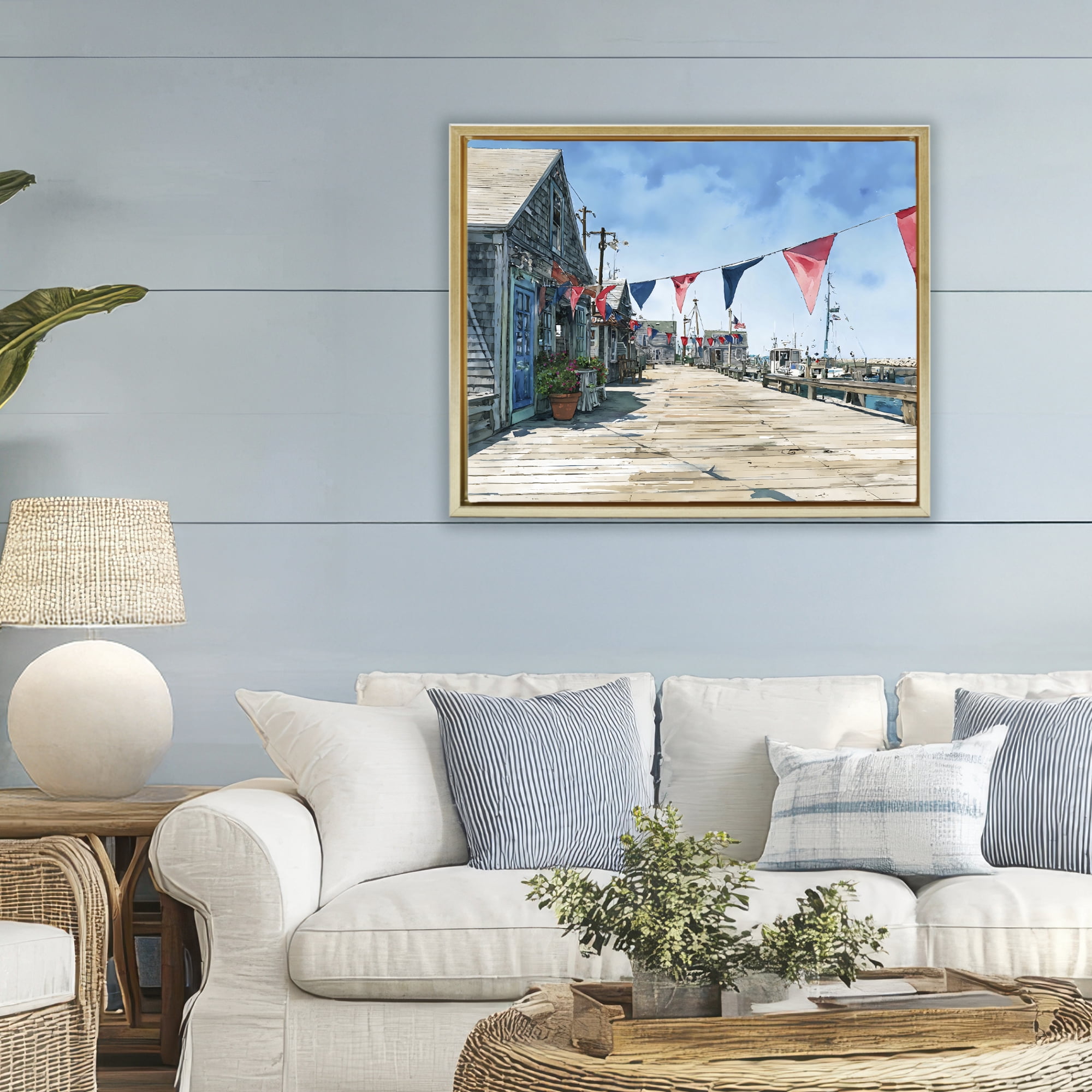 Stupell Industries Seaside Fishing Wharf Gold Framed Floater Canvas Wall Art, design by Franklyn Gregory