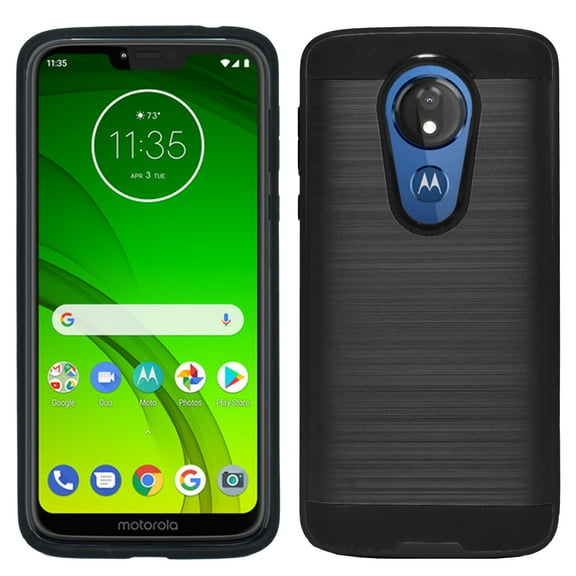 Motorola Moto G7 Power / XT1955 / Supra Dual layer Metal Brushed Shockproof Armor Hybrid Case Cover Black