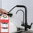 thumbnail image 3 of 3 Way Kitchen Taps with Pull Out Spray, Kitchen Faucet Brass Swivel Multifunction 3 in 1 Kitchen Sink Tap-Black, 3 of 5