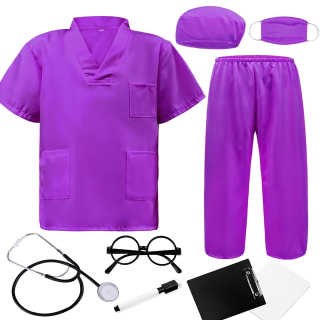 Disfraz de doctor ZZIHAN, bata médica para niños, color morado, de 7 a 8 años
