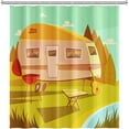 thumbnail image 3 of 84x72inch Cartoon Camping Shower Curtain Happy Camper RV Shower Curtain Sets Outdoor Travel Adventure Camper Trailer RV Modern Art Bathroom Curtain Set Decor with Hooks Waterproof, 3 of 5