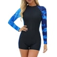 thumbnail image 3 of nerohusy Women's Zip Up Rash Guard One Piece Swimsuit Long Sleeve Boyleg Sun Block Surfing Athletic Bathing Suits,Multicolor,XXL, 3 of 8