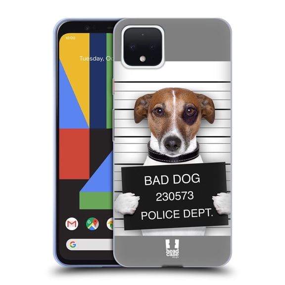 Head Case Designs Funny Animals Bad Dog Mugshot Soft Gel Case Compatible with Google Pixel 4