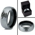 thumbnail image 4 of Tungsten Hockey Ring Band Ring 8mm Men Women Comfort Fit Black Dome Brushed Gray Polished, 4 of 4