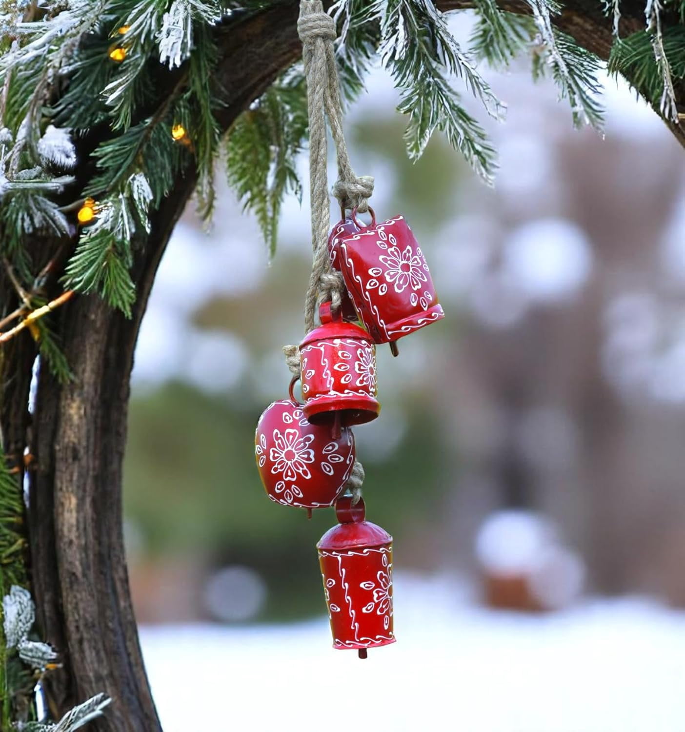 Vivanta Metal Vintage Rustic Cow Bell Wind Chime, Red, 25 inch, 5 Jingle Bells Boho Hanging, Outdoor Indoor Decor for Garden Door Porch Farmhouse and Meditation