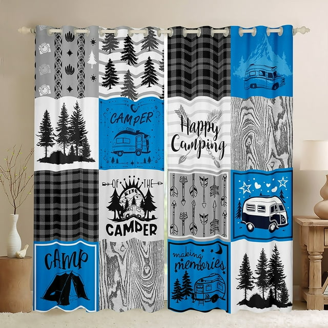 YST Rideaux Bleus pour VR 42"L X 63"H Rideaux et Draperies Rustiques pour Caravane Accessoires de Camping pour Caravane, Rideaux de Fenêtre pour Roulottes de Voyage Traitements de Fenêtre à Carreaux Buffalo Campagnards 2 Panneaux
