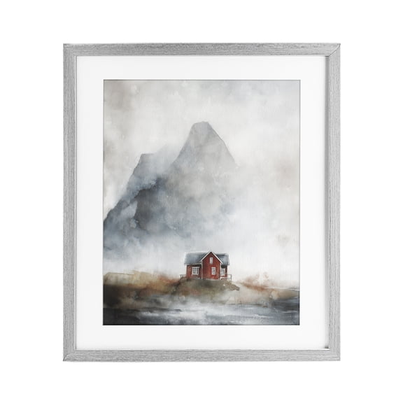 Stupell Industries Farmhouse Foggy Hugged Hut Gray Framed Print Under Glass, 17 x 21, by Svetlana Aleynikova