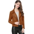 thumbnail image 2 of INSPIRE CHIC Juniors Faux Suede Long Sleeve Zip Up Moto Biker Jacket, 2 of 6
