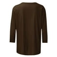 thumbnail image 5 of Otntypg Spring Trendy 3/4 Length Sleeve Tops for Women Plus Size Casual Loose Fit Crewneck T-Shirts Cute Solid Three Quarter Length Tunic Tops Trendy Oversized Comfy Pullover Blouse Brown XXXXXL, 5 of 6