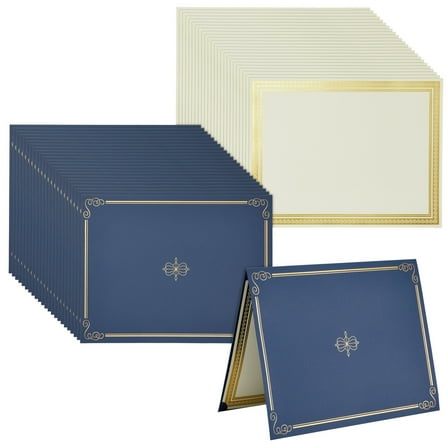 Pipilo Press Gold Foil Certificate Paper and Blue Holder Set for Graduation, Awards (24 Pack)