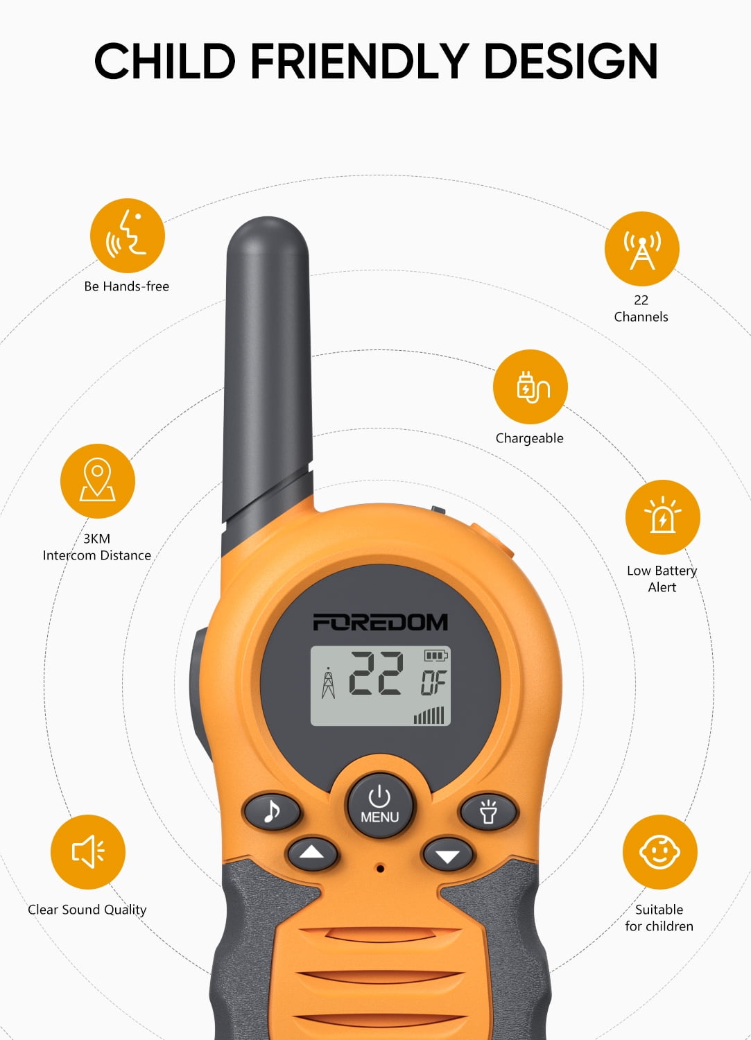 FOREDOM FD688 Rechargeable Walkie Talkies for Kids Long Range with Flashlight, 2 Pack　並行輸入