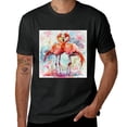 thumbnail image 2 of PIKWEEK  Flamingo, fun two pink flamingos kissing and embracing watercolor, shirt design art display, T-shirt children's gift casual breathable men, women, boys and girls Black, 2 of 4