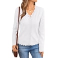 thumbnail image 3 of Women Cardigan Sweaters Long Sleeve Casual Light-Weight Button Down V-Neck Fall Sweater White L, 3 of 10