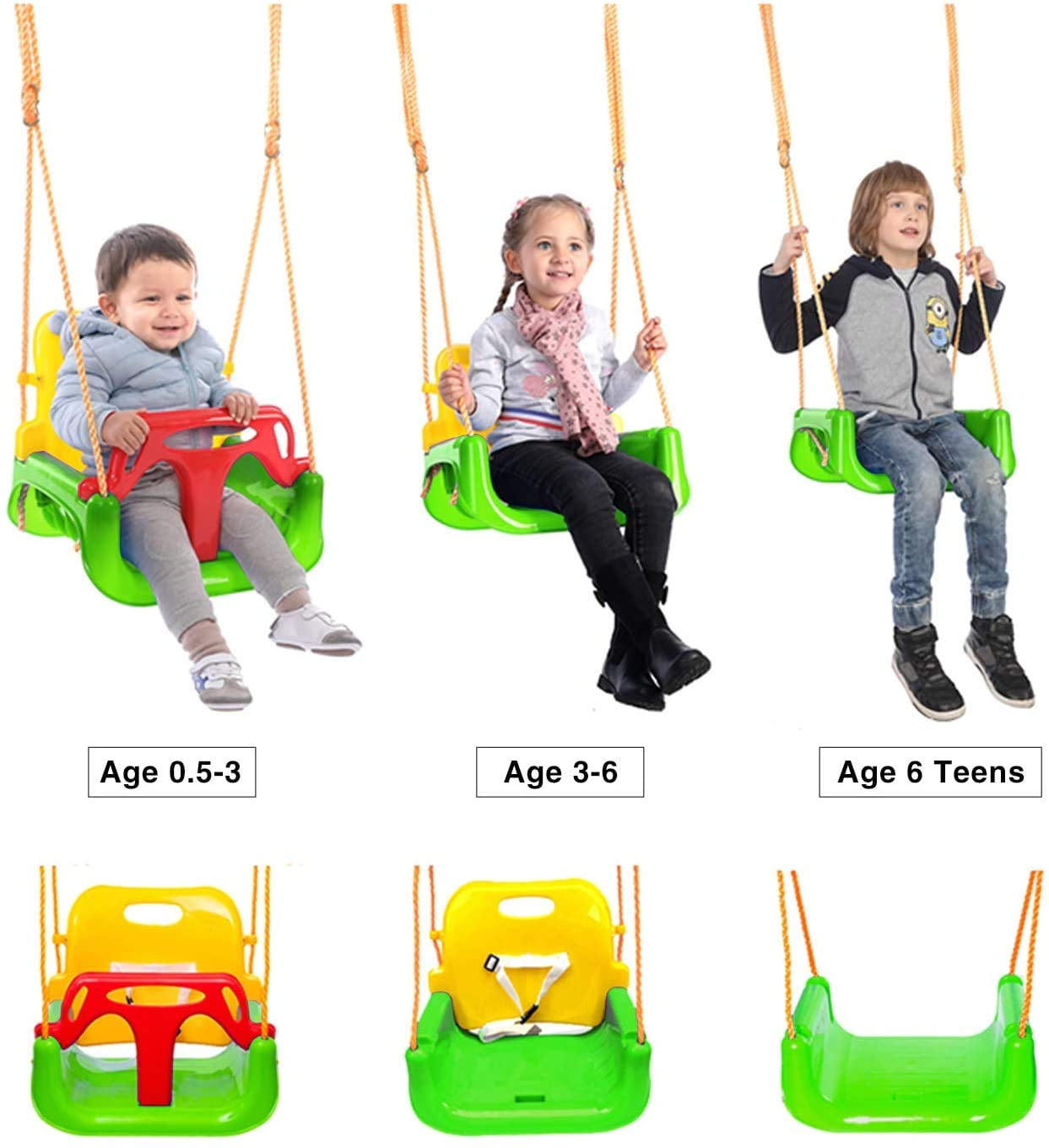 RedSwing 3-in-1 Baby Swing Seat, Toddler Swing, Anti-Flip Snug & Secure Detachable Infants to Teens Kids Swing Seat for Outside Playground, Green