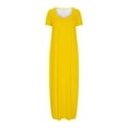 thumbnail image 3 of WREESH Womens Dress Large Pocket Solid Color Dress Fashion Round Neck Short Sleeved Long Sleeved Yellow, 3 of 5