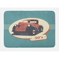thumbnail image 1 of Retro Bath Mat, Nostalgic Antique Classic Legendary Vehicles Old is New Again Illustration Print, Non-Slip Plush Mat Bathroom Kitchen Laundry Room Decor, 29.5 X 17.5 Inches, Red Yellow Teal, Ambesonne, 1 of 2
