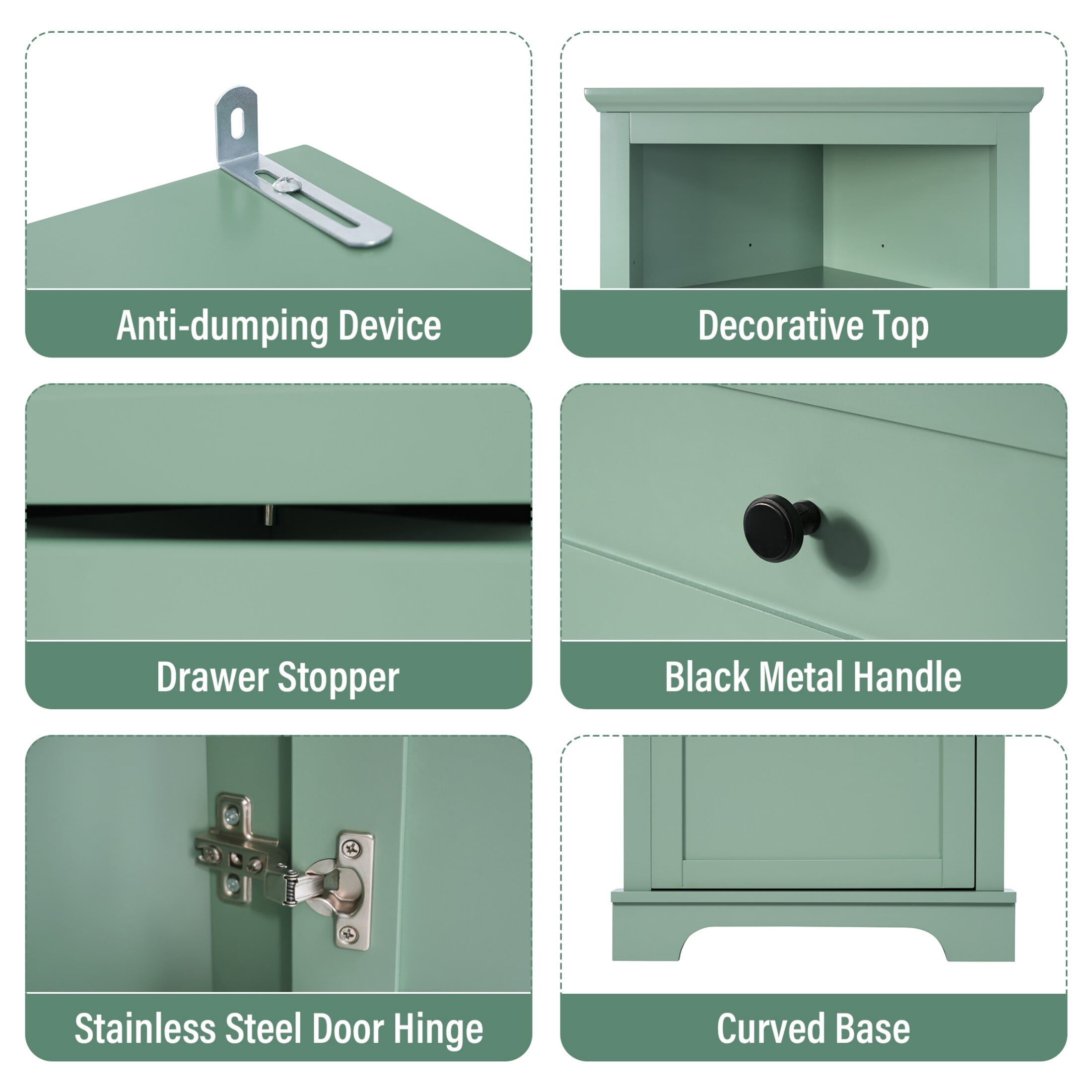 AENKYO 68.9 inch Bathroom Corner Cabinet with Adjustable Shelves, Stylish Corner Storage Cabinet for Home, Green