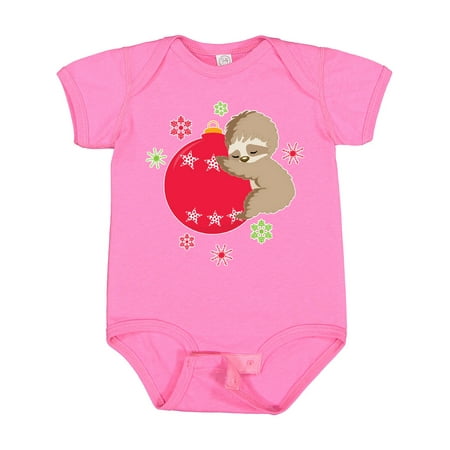 

Inktastic Cute Christmas Baby Sloth on Red Ornament with Snowflakes Gift Baby Boy or Baby Girl Bodysuit