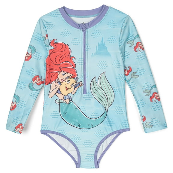 Disney Princess The Little Mermaid Ariel Half Zip One Piece Bathing Suit UPF 50  Toddler to Big Kid