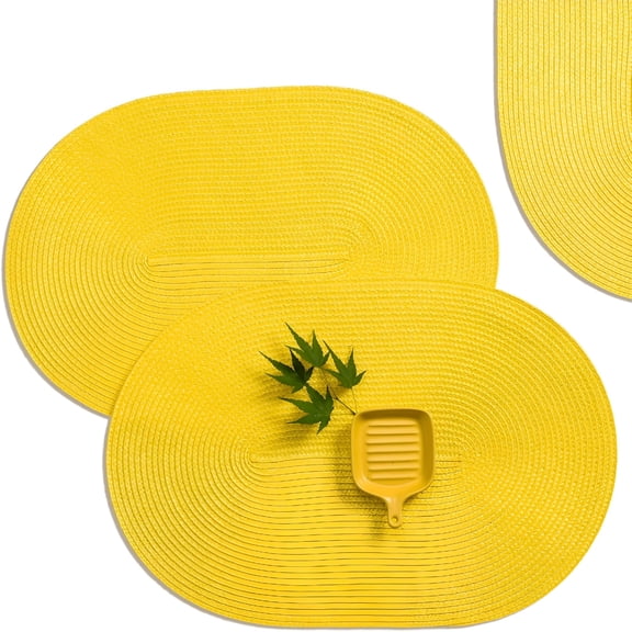 ARLAJO 6 Pcs Oval Yellow Placemats Set, 18x12" Washable Woven Vinyl