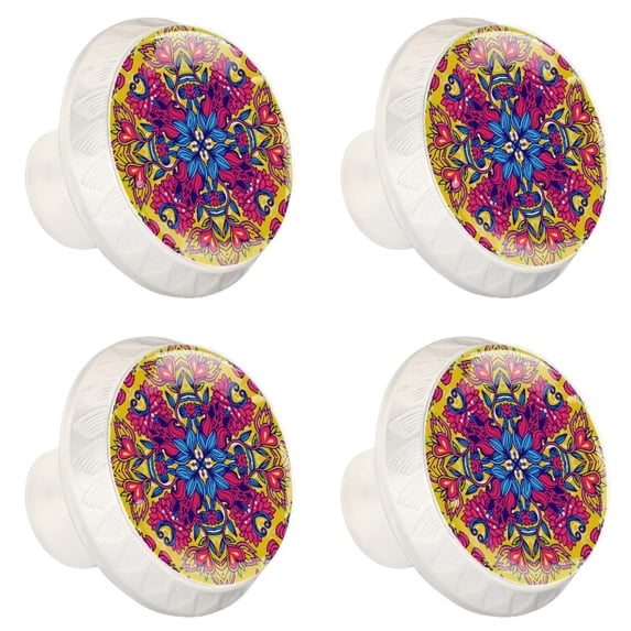 4 Pcs Ethnic Flower Texture Knobs for Kitchen Cabinet Cupboard Dresser Bookcase Drawer Pulls Handles Round Home Decor