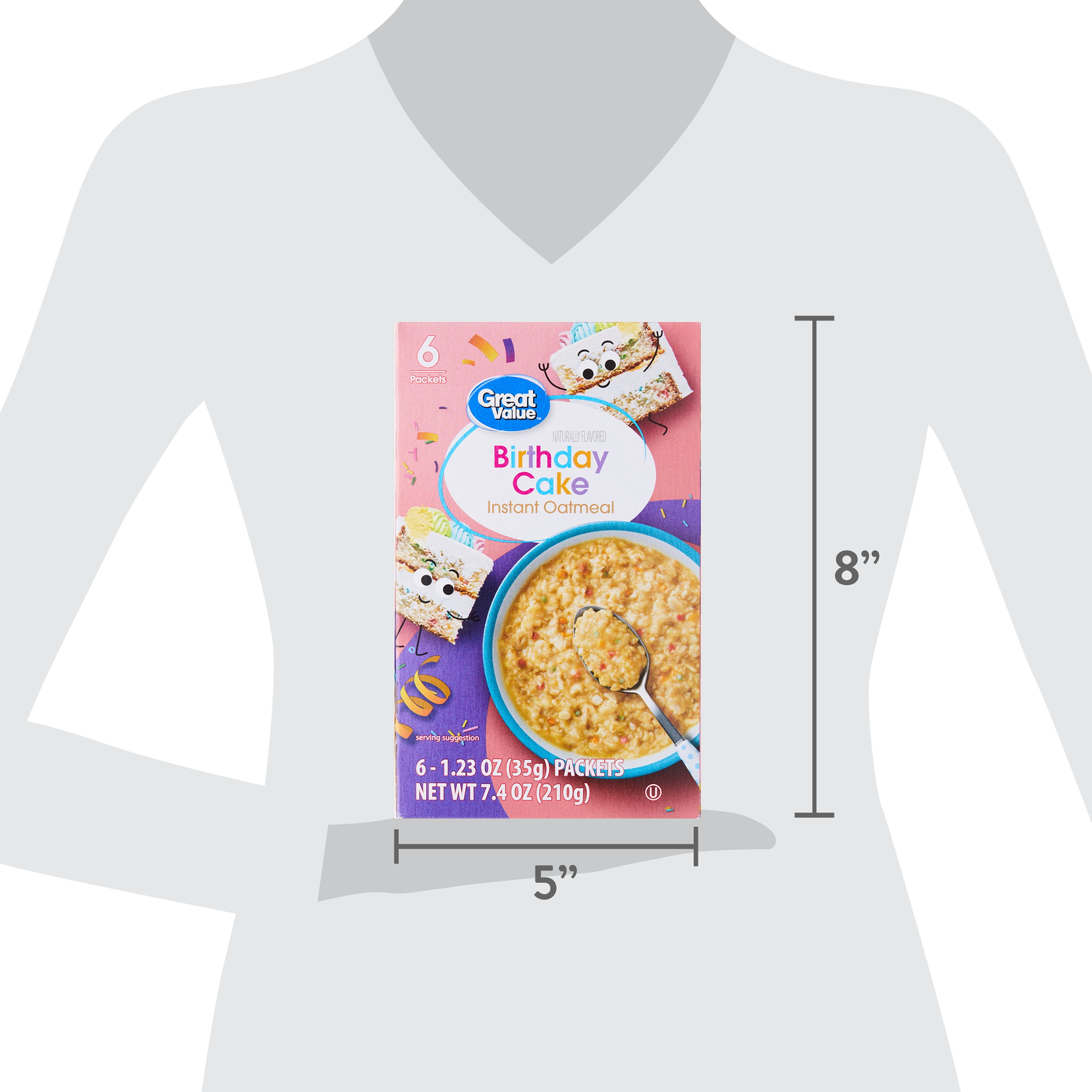 (3 pack) Great Value Birthday Cake Instant Oatmeal, 1.23 oz, 6 Count