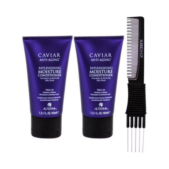 ALTERNA Caviar Anti-Aging Replenishing Moisture Conditioner (1.35 oz) with SLEEKSHOP Teasing Comb Pack of 2