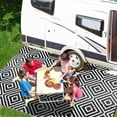 thumbnail image 4 of 9' x 12' Plastic Straw Rug - Outdoor Patio & RV Rug, Large Floor Mat for Outdoors, RV, Patio, Backyard, Deck, Picnic, Beach, Trailer, Camping - Black & White Diamond, 4 of 7