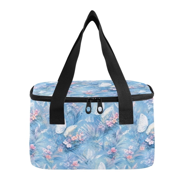 6L Insulated Lunch Bag Square Handheld Cooler Tote Dreamy Spring Butterfly Pattern Reusable Thermal Bag with Polyester & Aluminum Lining for Work Picnic Travel