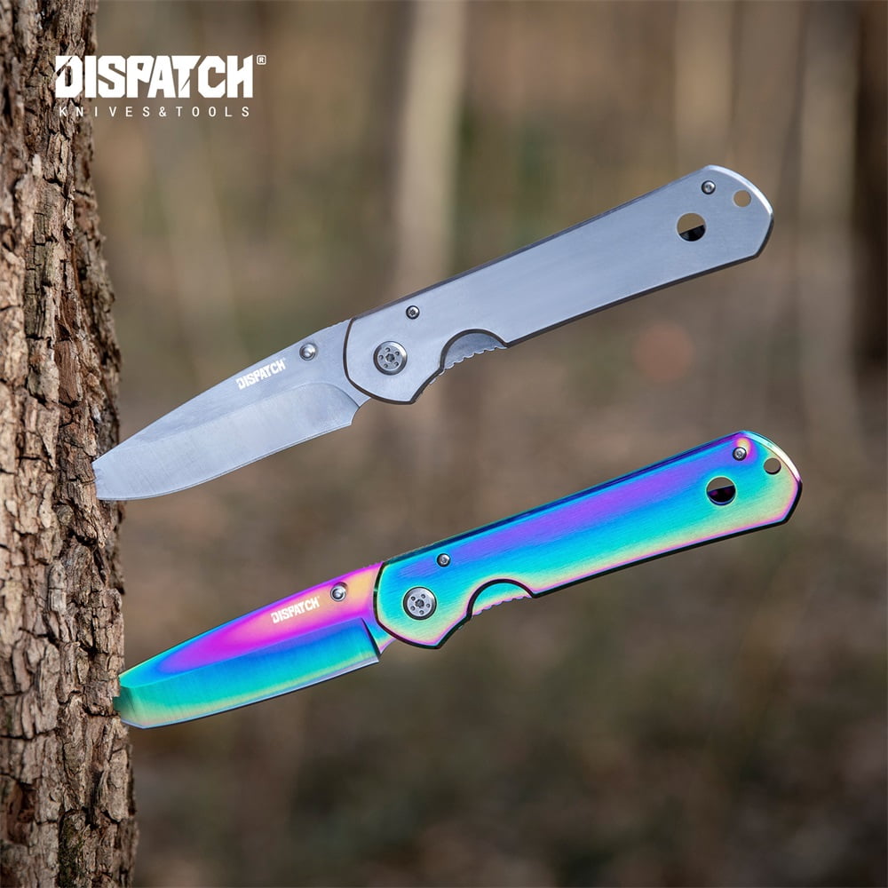 Dispatch 4PCS 5.3” Folding Pocket Knife, 3Cr13 Steel Blade, Pocket Knife with Non-Slip Steel Handle & Pocket Clip(Rainbow & Silver)