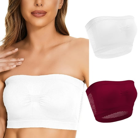 Utoimkio Clearance 2 Pack Seamless Bandeau Bras for Women Wireless Strapless Bra Wireless Tube Top Bras for Women