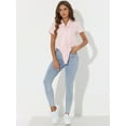thumbnail image 3 of DARING DIVA Women's Striped Button Up Short Sleeve Tie Front Crop Shirt M Pink, 3 of 6