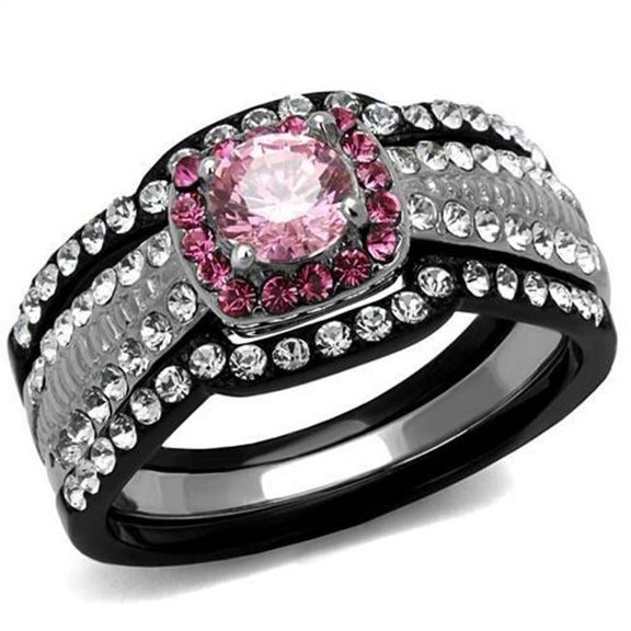 Alamode TK2651-10 Women Two-Tone IP Black Stainless Steel Ring with AAA Grade CZ in Light Rose - Size 10