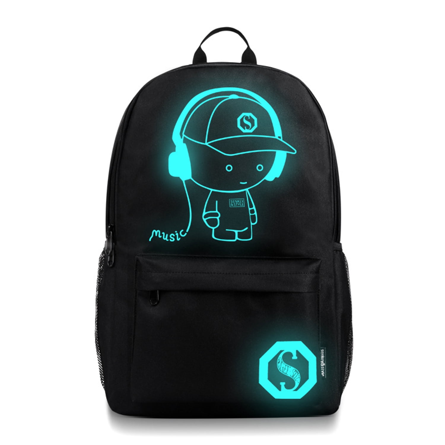 Xhtang Non-USB Charge Cool Boys School Backpack Waterproof Luminous School Bag Music Boy Backpacks Black, Men's