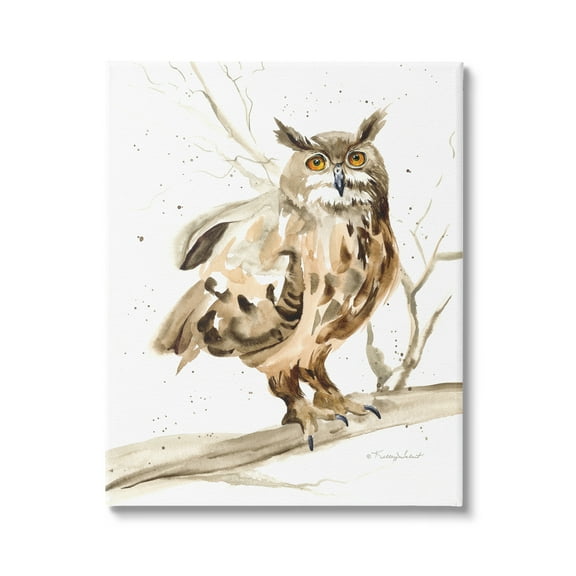 Stupell Industries Owl Perched in Tree Animals & Insects Painting Gallery Wrapped Canvas Print Wall Art, 16 x 20
