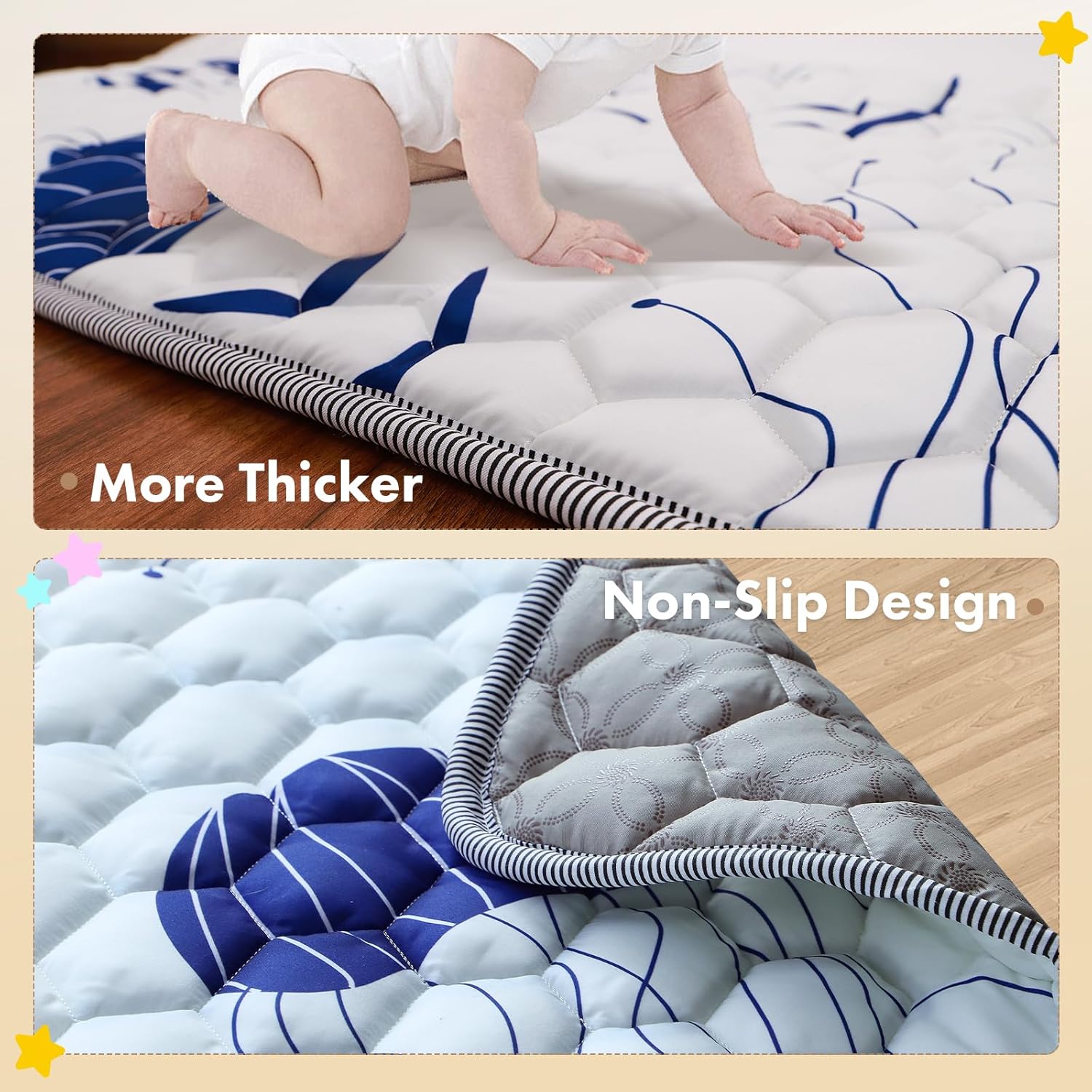 Baby Play Mat for Floor, Non-Slip Safe Extra Large Mat for Toddlers, Fit 71"x59" Playpen, Jellyfish Printed Pattern