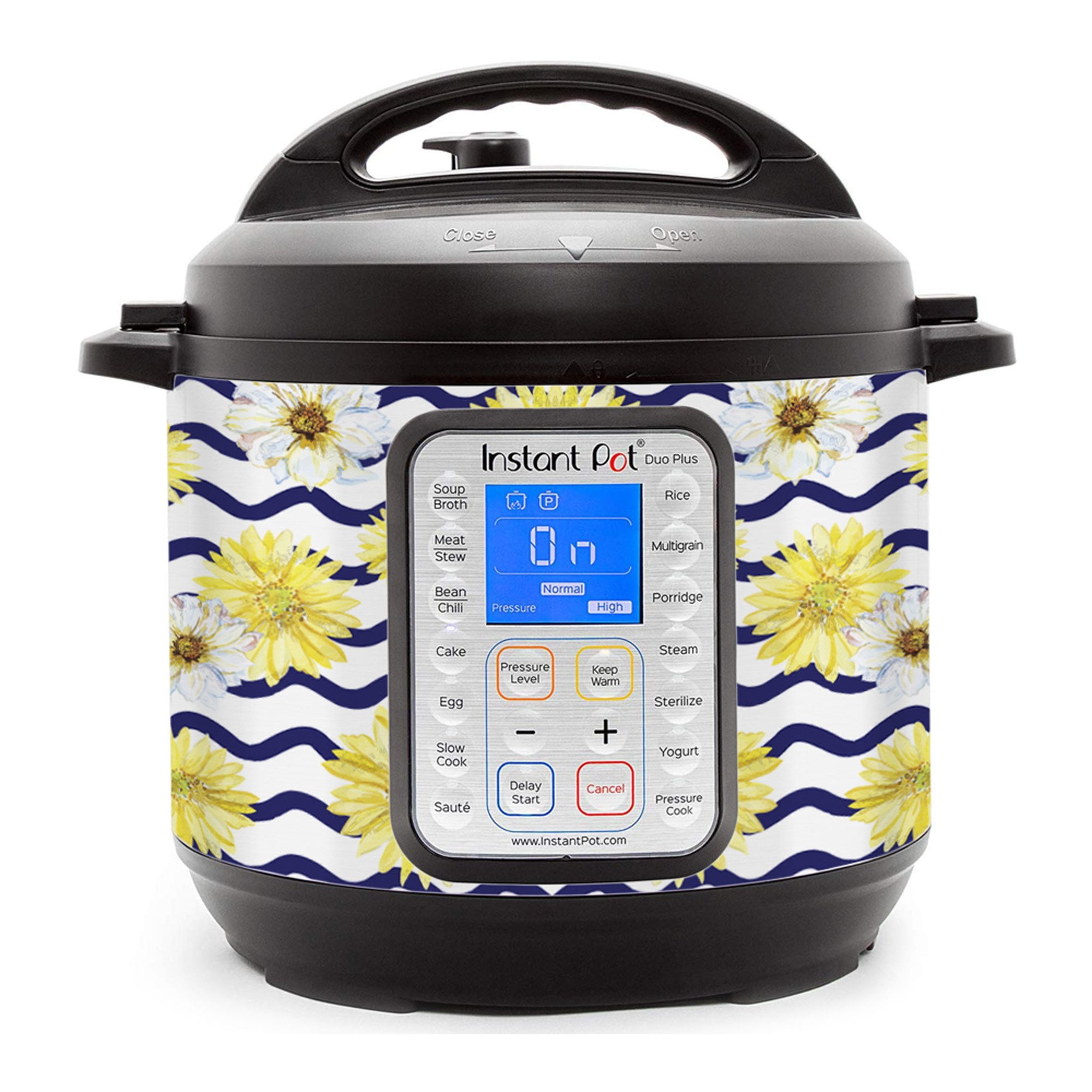 Wrap for Instant Pot Accessories 6 Quart for Duo Evo Plus Cover Sticker | Wraps Fit InstaPot Duo Evo Plus 6 Quart Only | Daisy with Wavy Blue Line