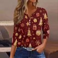 thumbnail image 2 of WTOBBY Women's Christmas Snowflake Tree Print V-Neck Decorative Button 3/4 Sleeve T-Shirt with Merry Christmas, Ladies Holiday Season Top for Casual Fashion Wear,Gold L, 2 of 5