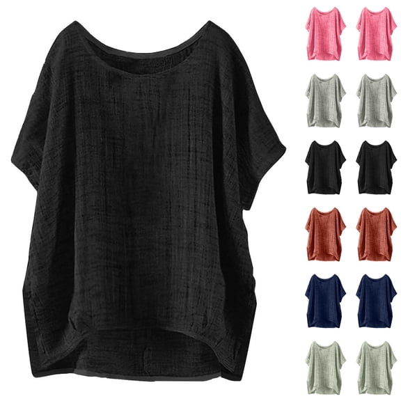 TAGOLD Summer Casual Tops,Plus Size T-shirt Blouse for Womens, Fashion Women Summer Solid Round-Neck Short Sleeve Side Slit Casual T-shirt Blouse,Short Sleeve Round-Neck Blouses & Shirts