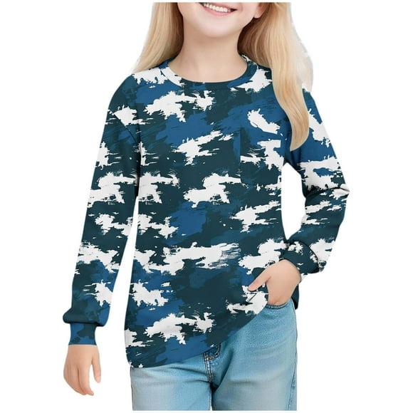 Royal Blue Boy Girl Camo Camouflage T Shirt for Children Boy Girl Summer Fall Long Sleeve Crew Neck Graphic Tops Shirt Child 2025 Clothes Trendy Regular Fit 9 Years