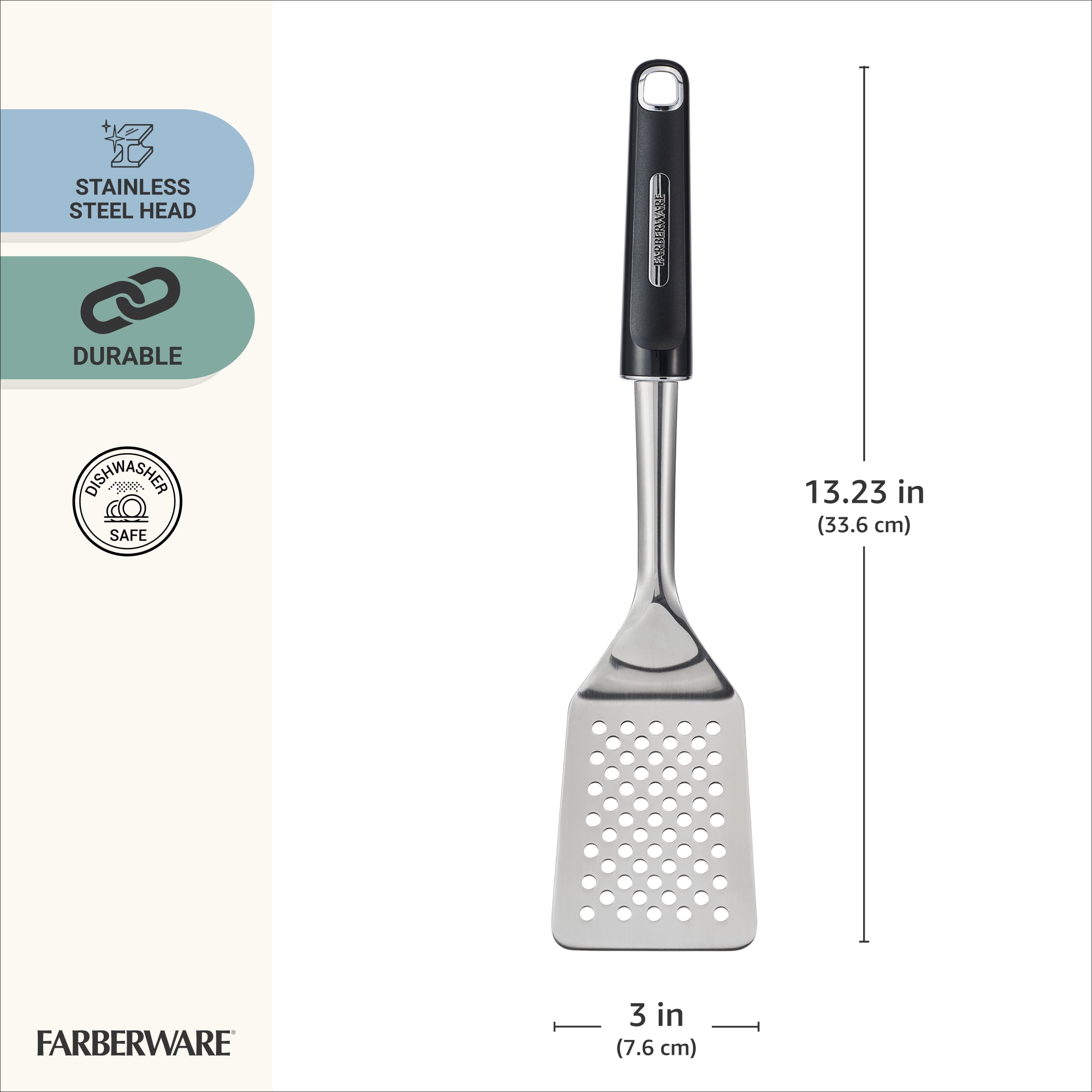 Farberware Professional Stainless Steel Slotted Kitchen Spatula/Turner with Black Handle